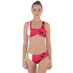 Watermelon Black Green Melon Red Criss Cross Bikini Set by Cemarart