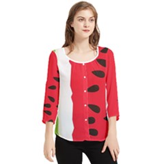 Watermelon Black Green Melon Red Chiffon Quarter Sleeve Blouse