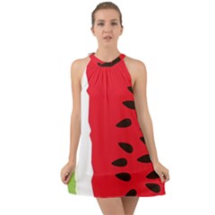 Watermelon Black Green Melon Red Halter Tie Back Chiffon Dress