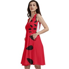 Watermelon Black Green Melon Red Sleeveless V-Neck Skater Dress with Pockets