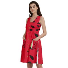 Watermelon Black Green Melon Red Sleeveless Dress With Pocket