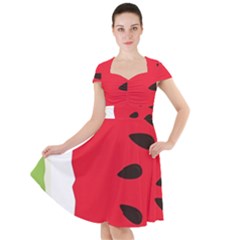 Watermelon Black Green Melon Red Cap Sleeve Midi Dress