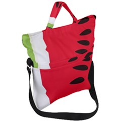 Watermelon Black Green Melon Red Fold Over Handle Tote Bag by Cemarart