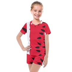 Watermelon Black Green Melon Red Kids  Mesh T-Shirt and Shorts Set