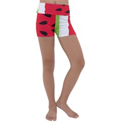 Watermelon Black Green Melon Red Kids  Lightweight Velour Yoga Shorts