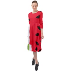 Watermelon Black Green Melon Red Ruffle End Midi Chiffon Dress