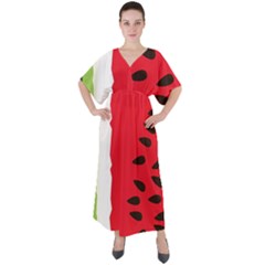 Watermelon Black Green Melon Red V-Neck Boho Style Maxi Dress