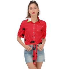 Watermelon Black Green Melon Red Tie Front Shirt 