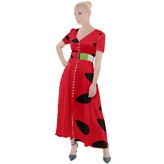 Watermelon Black Green Melon Red Button Up Short Sleeve Maxi Dress