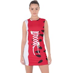 Watermelon Black Green Melon Red Lace Up Front Bodycon Dress by Cemarart