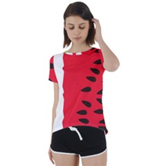 Watermelon Black Green Melon Red Short Sleeve Open Back T-Shirt