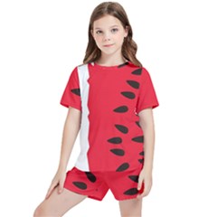 Watermelon Black Green Melon Red Kids  T-Shirt And Sports Shorts Set