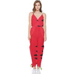 Watermelon Black Green Melon Red Sleeveless Tie Ankle Chiffon Jumpsuit