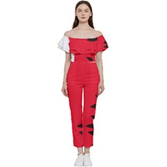 Watermelon Black Green Melon Red Bardot Ruffle jumpsuit