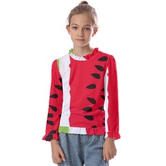 Watermelon Black Green Melon Red Kids  Frill Detail T-Shirt