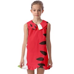 Watermelon Black Green Melon Red Kids  Pilgrim Collar Ruffle Hem Dress