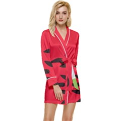 Watermelon Black Green Melon Red Long Sleeve Satin Robe