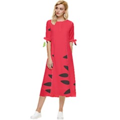 Watermelon Black Green Melon Red Bow Sleeve Chiffon Midi Dress