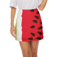 Watermelon Black Green Melon Red Mini Front Wrap Skirt