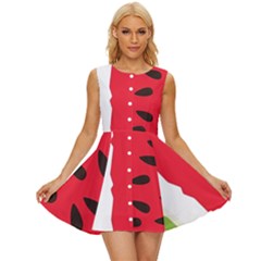 Watermelon Black Green Melon Red Sleeveless Button Up Dress