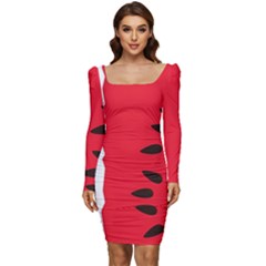 Watermelon Black Green Melon Red Women Long Sleeve Ruched Stretch Jersey Dress