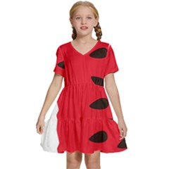 Watermelon Black Green Melon Red Kids  Short Sleeve Tiered Mini Dress