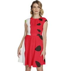 Watermelon Black Green Melon Red Cap Sleeve High Waist Dress