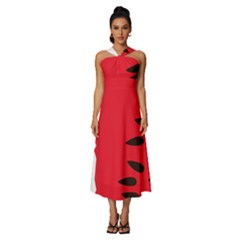 Watermelon Black Green Melon Red Sleeveless Cross Front Cocktail Midi Chiffon Dress