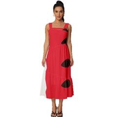 Watermelon Black Green Melon Red Square Neckline Tiered Midi Dress