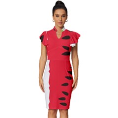 Watermelon Black Green Melon Red Vintage Frill Sleeve V-Neck Bodycon Dress