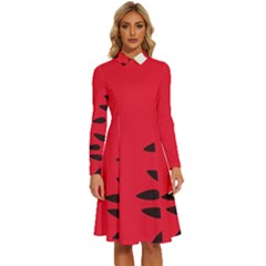 Watermelon Black Green Melon Red Long Sleeve Shirt Collar A-Line Dress