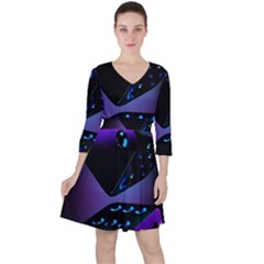 3d Love Ludo Game Quarter Sleeve Ruffle Waist Dress by Cemarart