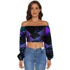 3d Love Ludo Game Long Sleeve Crinkled Weave Crop Top by Cemarart