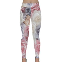 Pastel Rose Flower Blue Pink White Classic Yoga Leggings