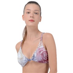 Pastel Rose Flower Blue Pink White Knot Up Bikini Top by Cemarart