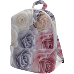 Pastel Rose Flower Blue Pink White Zip Up Backpack by Cemarart