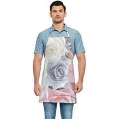 Pastel Rose Flower Blue Pink White Kitchen Apron by Cemarart