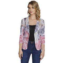 Pastel Rose Flower Blue Pink White Women s One-button 3/4 Sleeve Short Jacket by Cemarart
