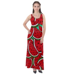Summer Watermelon Fruit Sleeveless Velour Maxi Dress