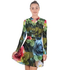 Flower Roses Long Sleeve Panel Dress