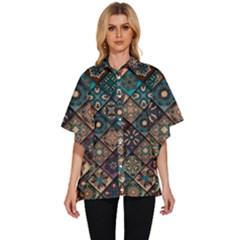 Flower Texture Background Colorful Pattern Women s Batwing Button Up Shirt