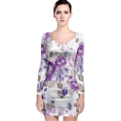 Flower-floral-design-paper-pattern-purple-watercolor-flowers-vector-material-90d2d381fc90ea7e9bf8355 Long Sleeve Bodycon Dress by saad11