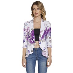 Flower-floral-design-paper-pattern-purple-watercolor-flowers-vector-material-90d2d381fc90ea7e9bf8355 Women s 3/4 Sleeve Ruffle Edge Open Front Jacket by saad11