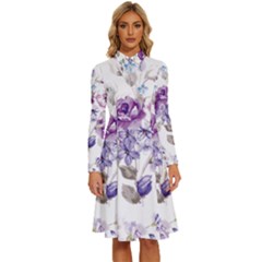 Flower-floral-design-paper-pattern-purple-watercolor-flowers-vector-material-90d2d381fc90ea7e9bf8355 Long Sleeve Shirt Collar A-line Dress
