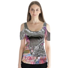 Wing on abstract delta Butterfly Sleeve Cutout T-Shirt 