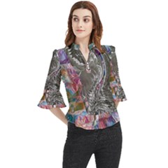 Wing on abstract delta Loose Horn Sleeve Chiffon Blouse