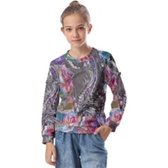 Wing on abstract delta Kids  Long Sleeve T-Shirt with Frill 
