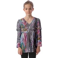 Wing on abstract delta Kids  V Neck Casual Top