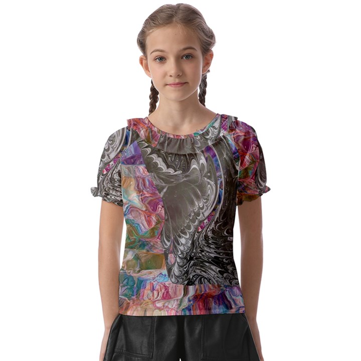 Wing on abstract delta Kids  Frill Chiffon Blouse