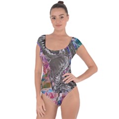 Wing On Abstract Delta Short Sleeve Leotard  by kaleidomarblingart